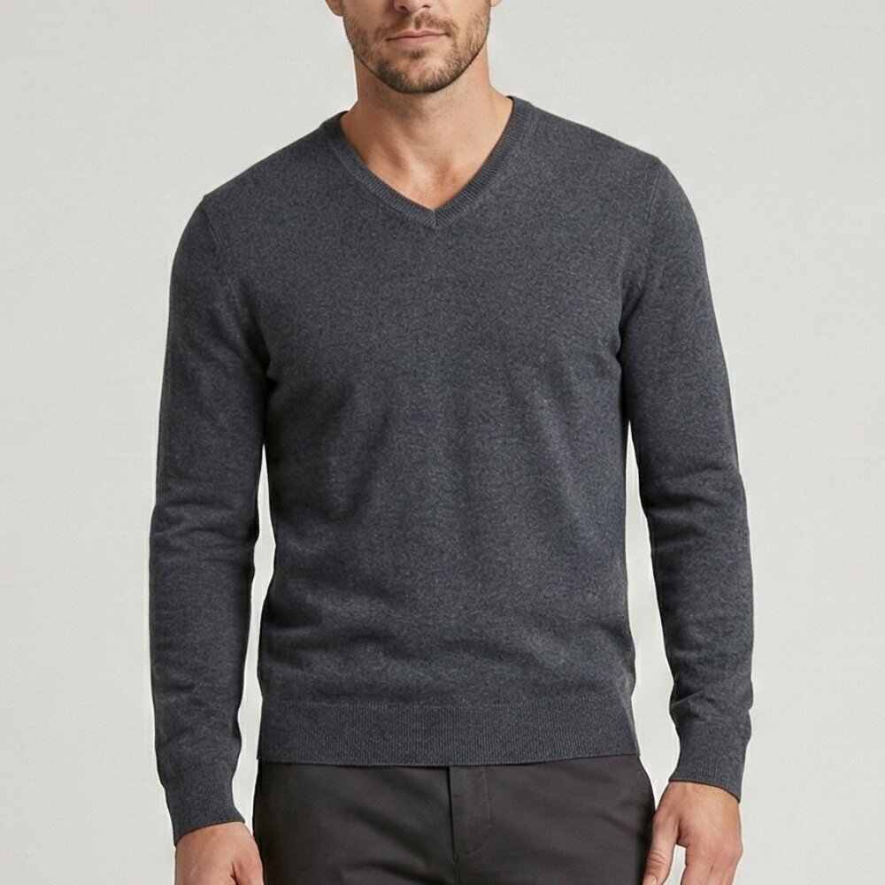 Banana Republic Silk Cotton Cashmere V-Neck Sweater Gray Small